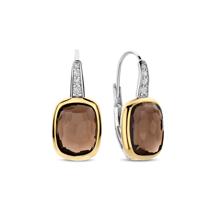 TISENTO TWO-TONED SMOKEY BROWN CZ DROP EARRINGS