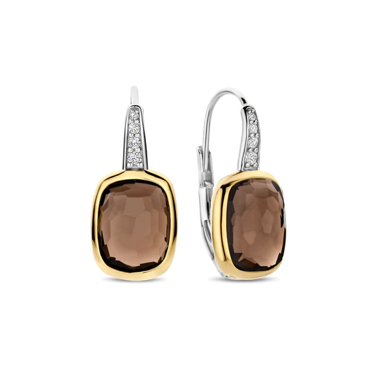 TISENTO TWO-TONED SMOKEY BROWN CZ DROP EARRINGS