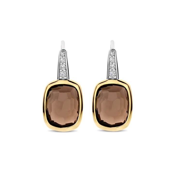 TISENTO TWO-TONED SMOKEY BROWN CZ DROP EARRINGS