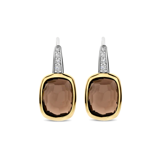 TISENTO TWO-TONED SMOKEY BROWN CZ DROP EARRINGS