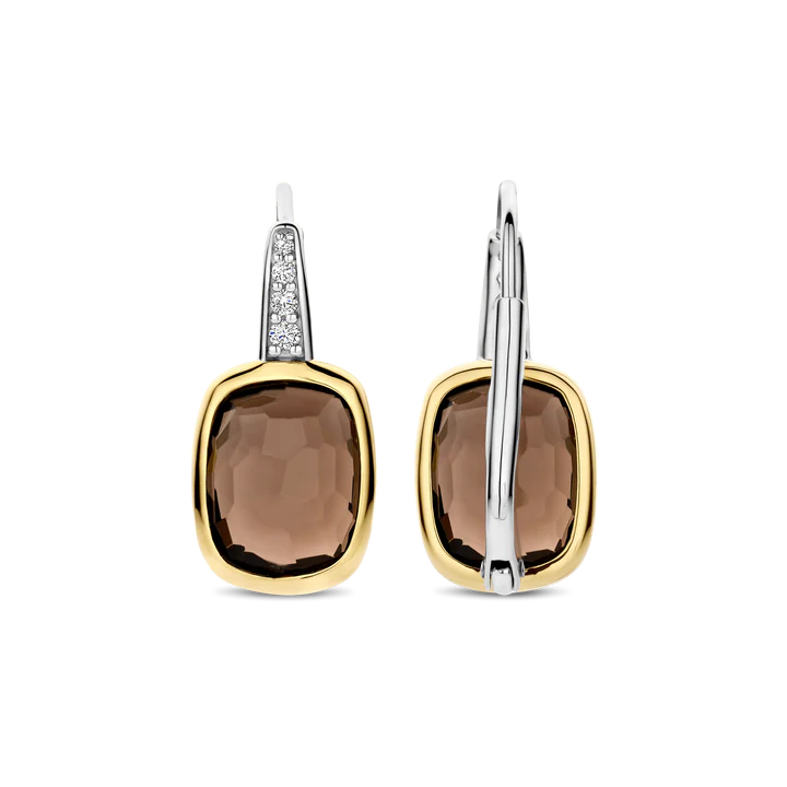 TISENTO TWO-TONED SMOKEY BROWN CZ DROP EARRINGS