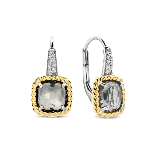 TISENTO TWO-TONED SOFT GREY CZ DROP EARRINGS