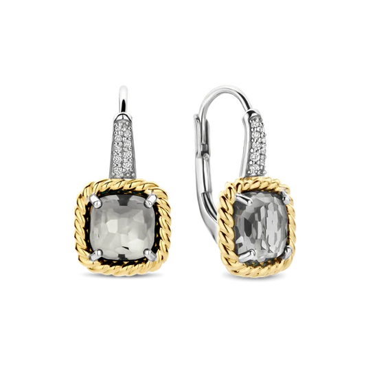 TISENTO TWO-TONED SOFT GREY CZ DROP EARRINGS