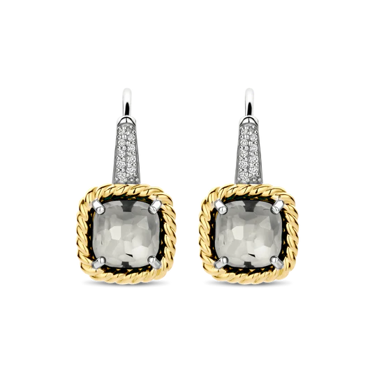 TISENTO TWO-TONED SOFT GREY CZ DROP EARRINGS