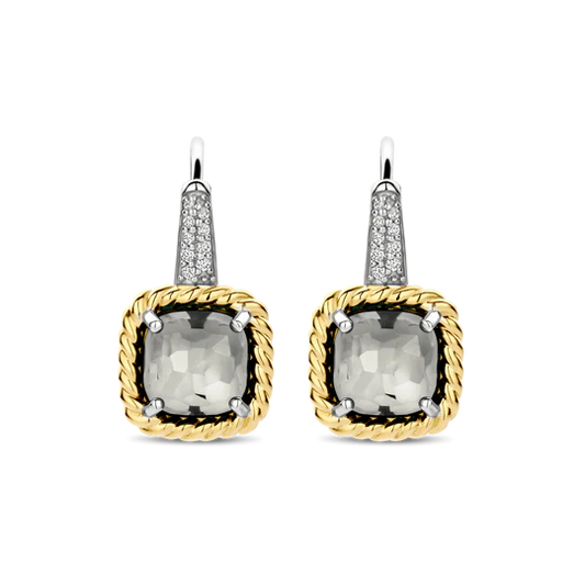 TISENTO TWO-TONED SOFT GREY CZ DROP EARRINGS