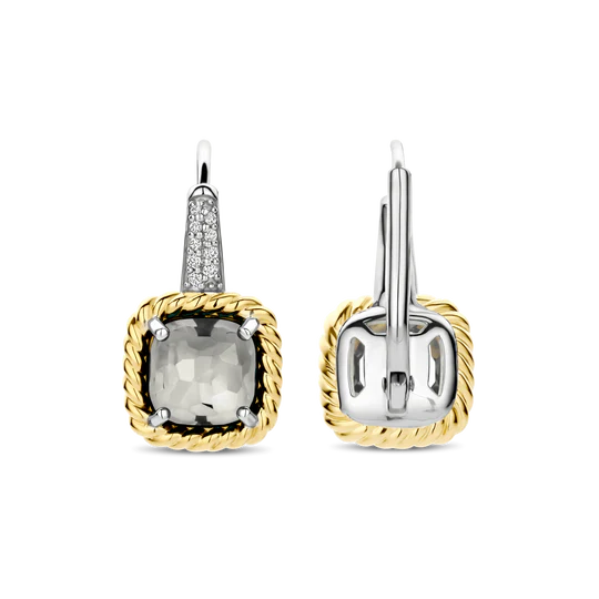 TISENTO TWO-TONED SOFT GREY CZ DROP EARRINGS