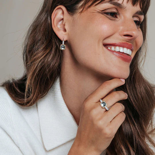 TISENTO TWO-TONED SOFT GREY CZ DROP EARRINGS
