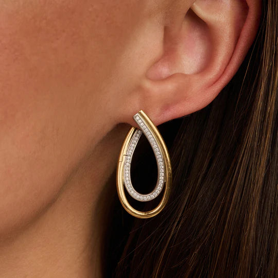 TISENTO TWO-TONED CZ TEAR DROP EARRINGS