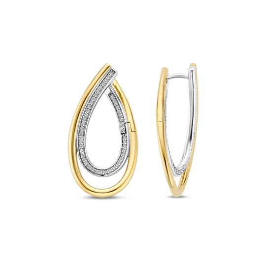 TISENTO TWO-TONED CZ TEAR DROP EARRINGS