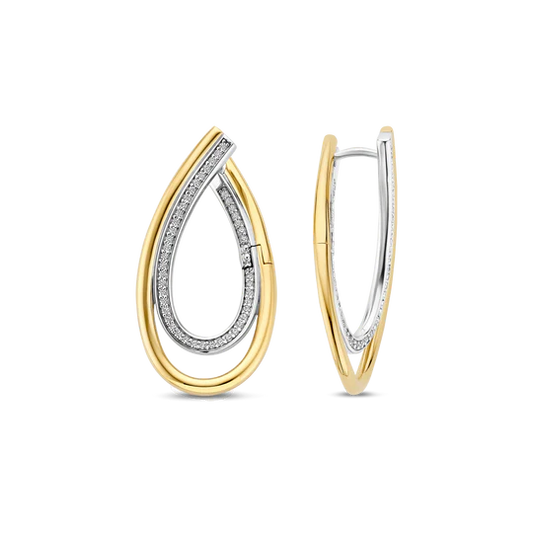 TISENTO TWO-TONED CZ TEAR DROP EARRINGS