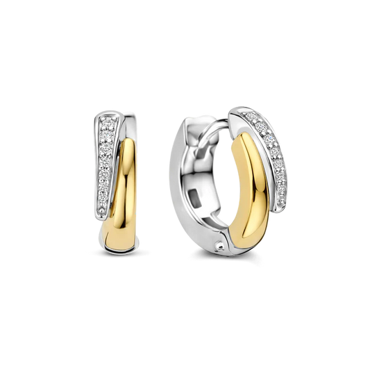 TISENTO TWO-TONED CZ HOOP EARRINGS