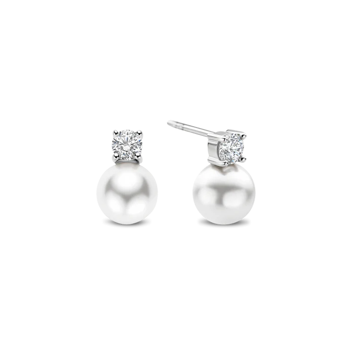 TISENTO PEARL & CZ STUD EARRINGS