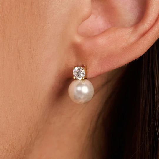 TISENTO TWO-TONED PEARL & CZ STUD EARRINGS