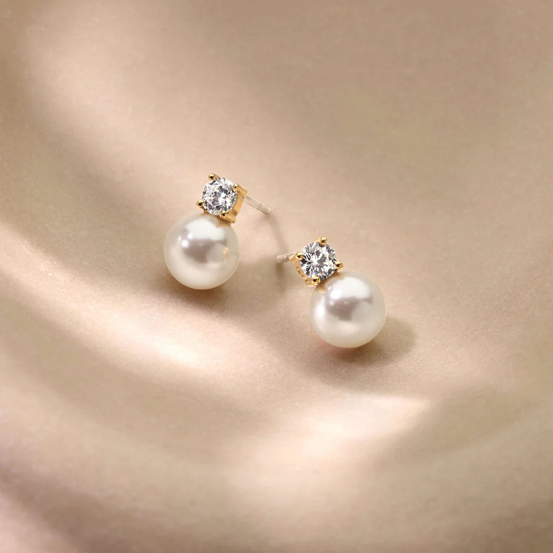 TISENTO TWO-TONED PEARL & CZ STUD EARRINGS