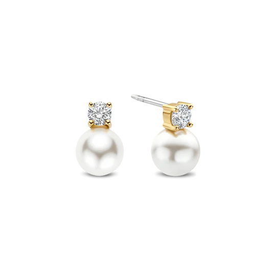TISENTO TWO-TONED PEARL & CZ STUD EARRINGS