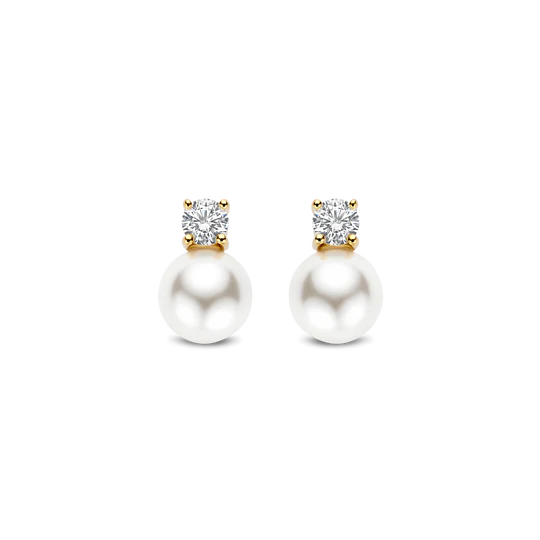 TISENTO TWO-TONED PEARL & CZ STUD EARRINGS