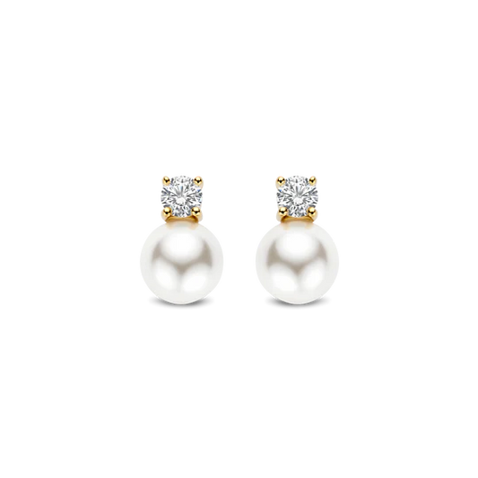 TISENTO TWO-TONED PEARL & CZ STUD EARRINGS