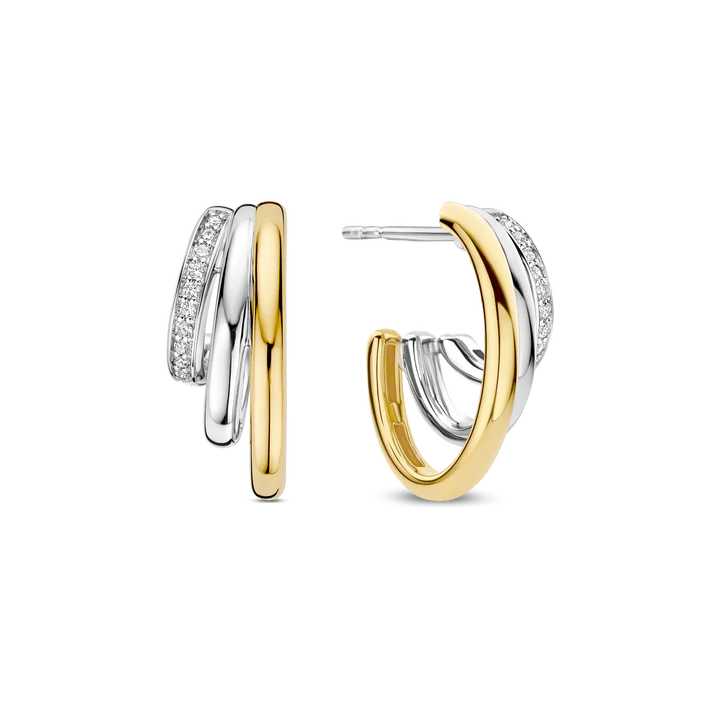 TISENTO TWO-TONED TRIPLE ROW HALF HOOP EARRINGS
