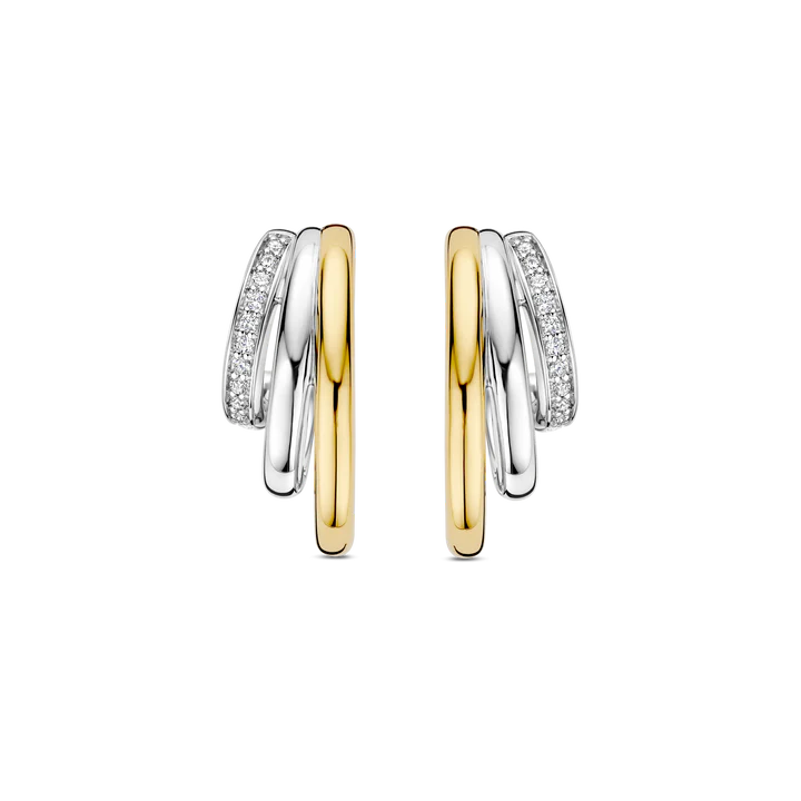 TISENTO TWO-TONED TRIPLE ROW HALF HOOP EARRINGS