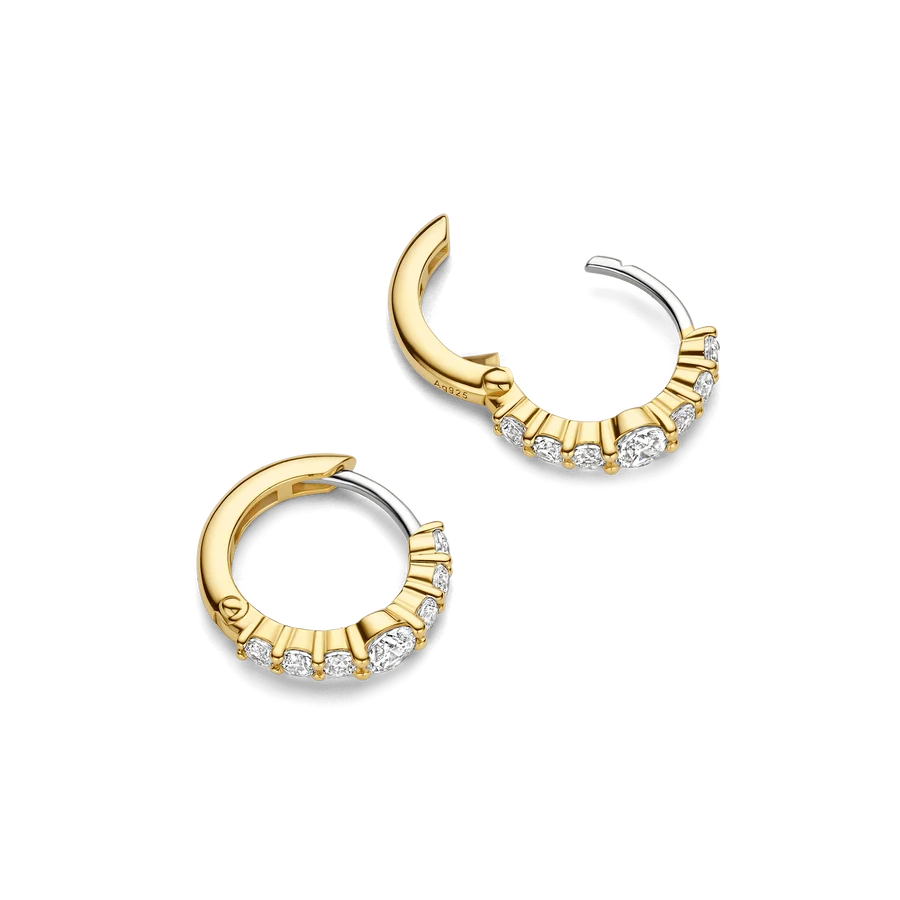 Tisento Gold 14mm Tennis Hoop Earrings with stone