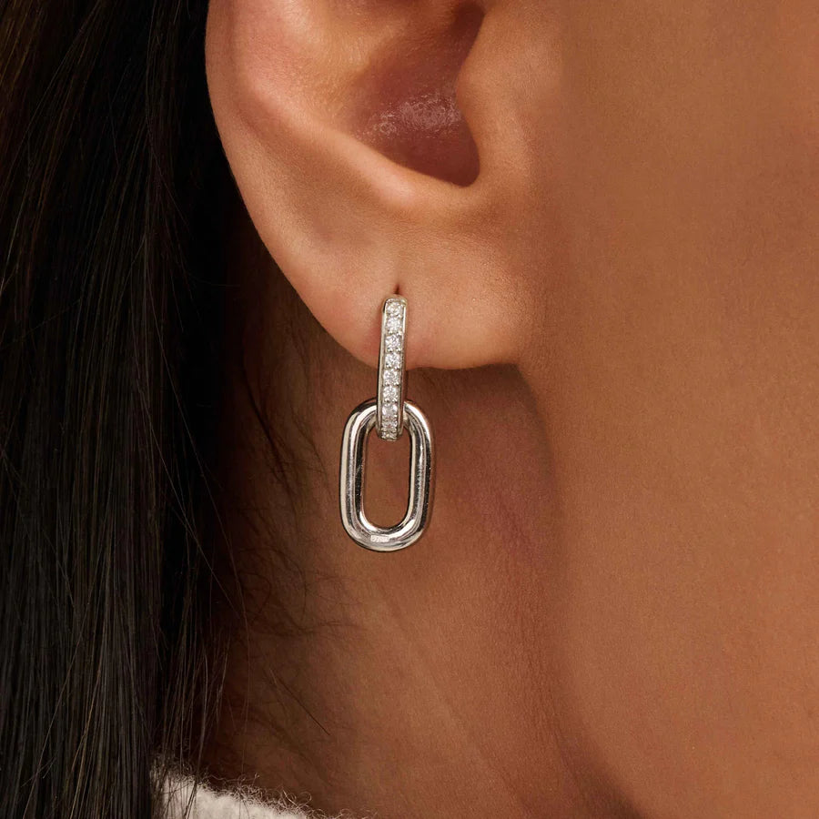 Tisento CZ Oval Link Drop Earrings