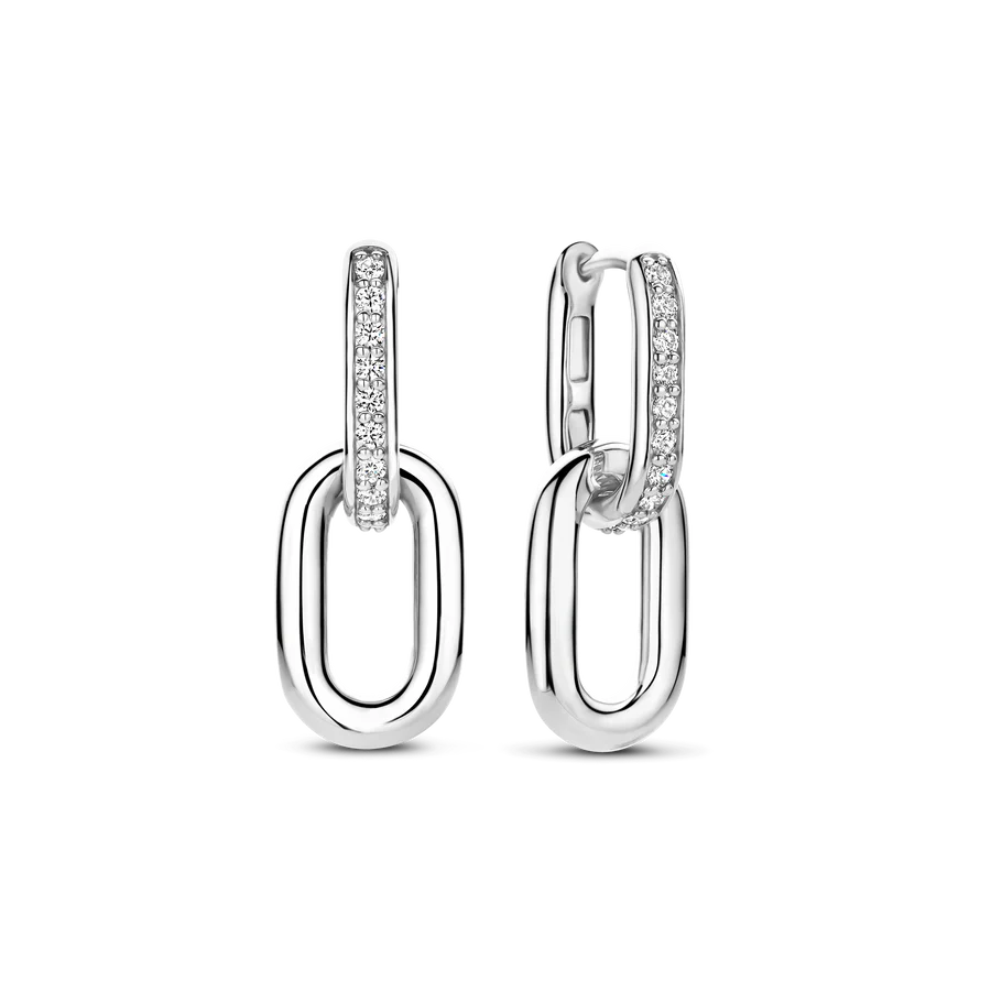 Tisento CZ Oval Link Drop Earrings