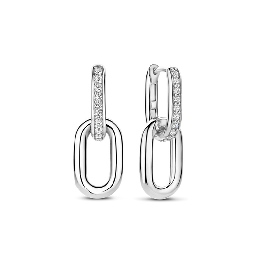 Tisento CZ Oval Link Drop Earrings