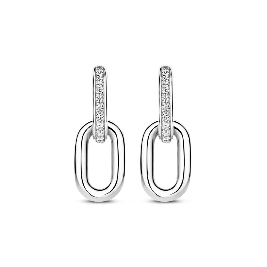 Tisento CZ Oval Link Drop Earrings