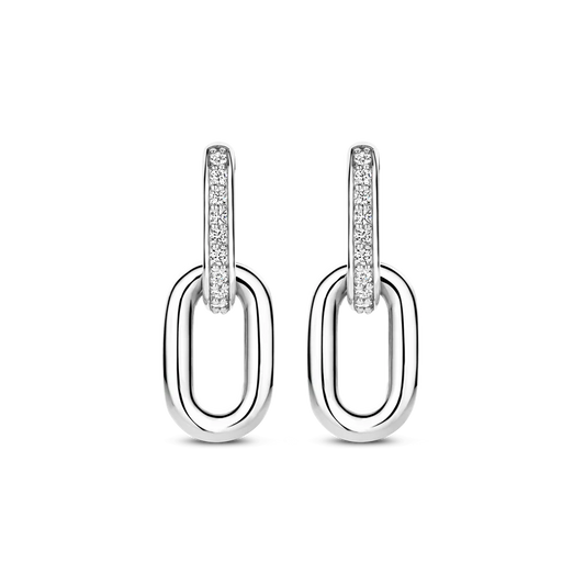 Tisento CZ Oval Link Drop Earrings
