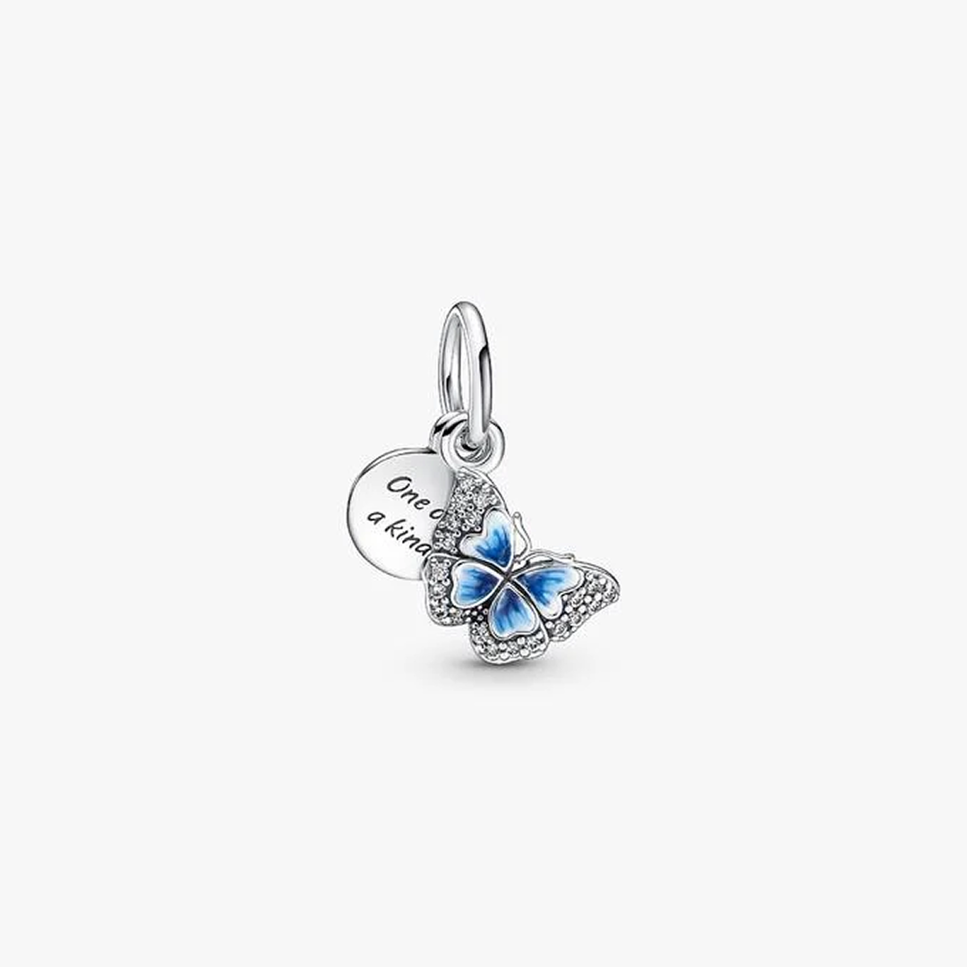 Blue Butterfly & Quote Double Dangle Charm