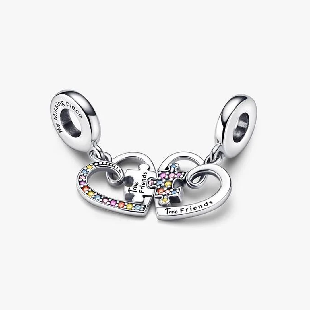 Puzzle Piece Hearts Splittable Friendship Dangle Charm