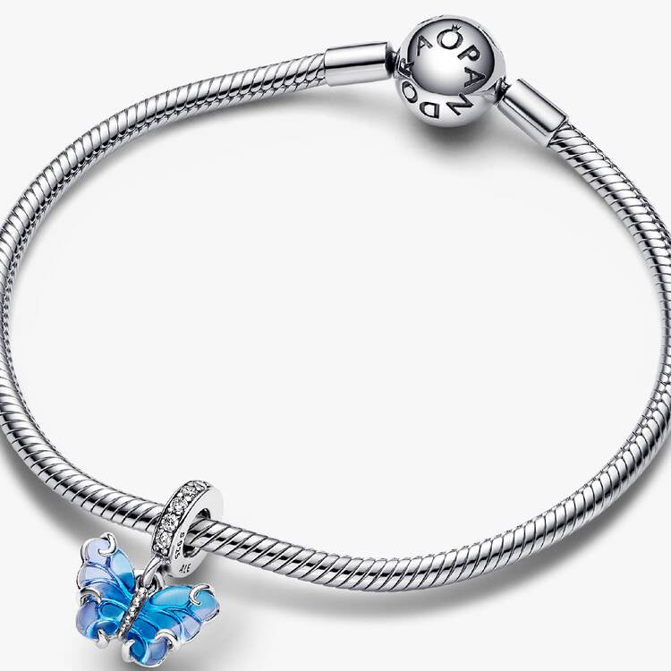 Blue Murano Glass Butterfly Dangle Pandora Charm