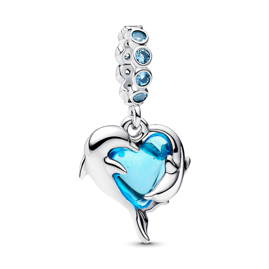 Blue Murano Glass Dolphins Dangle Charm