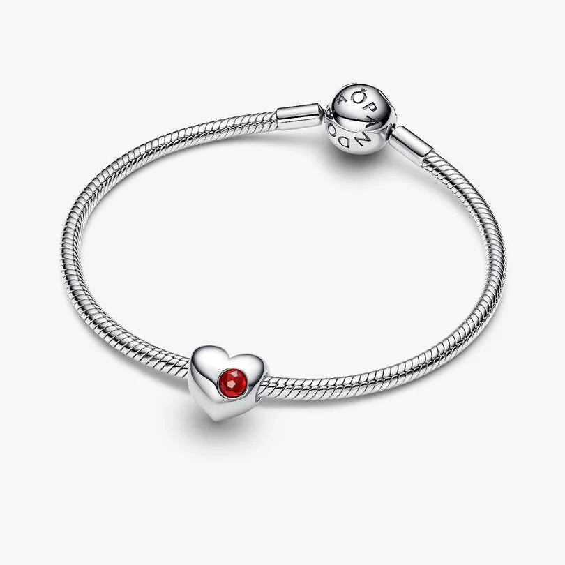 Engravable January Birthstone Heart Pandora Charm