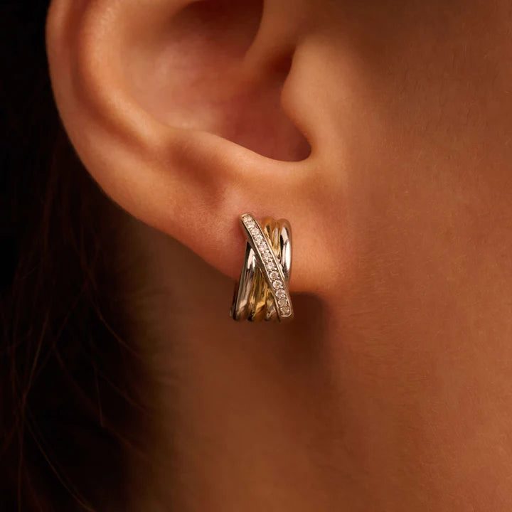 TISENTO TWO-TONED RUB OVER CZ HUGGIE HOOPS