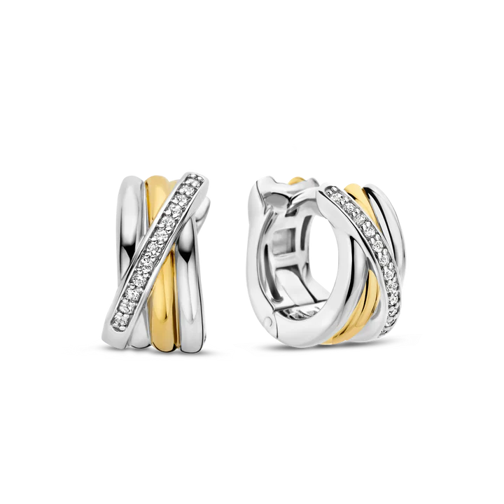 TISENTO TWO-TONED RUB OVER CZ HUGGIE HOOPS