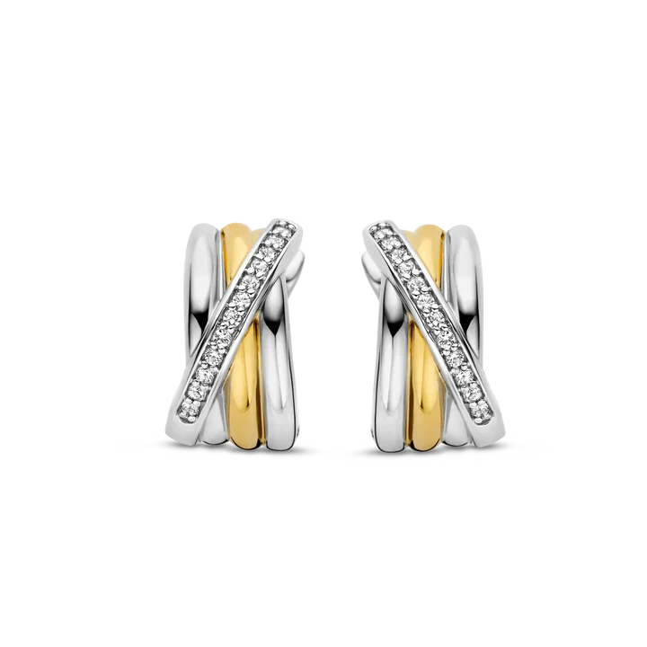 TISENTO TWO-TONED RUB OVER CZ HUGGIE HOOPS