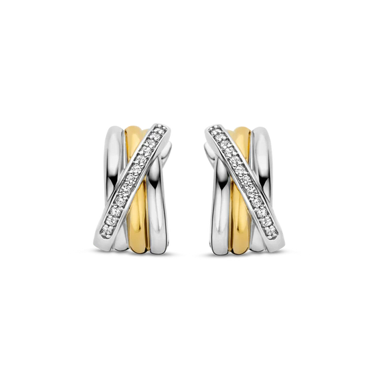 TISENTO TWO-TONED RUB OVER CZ HUGGIE HOOPS