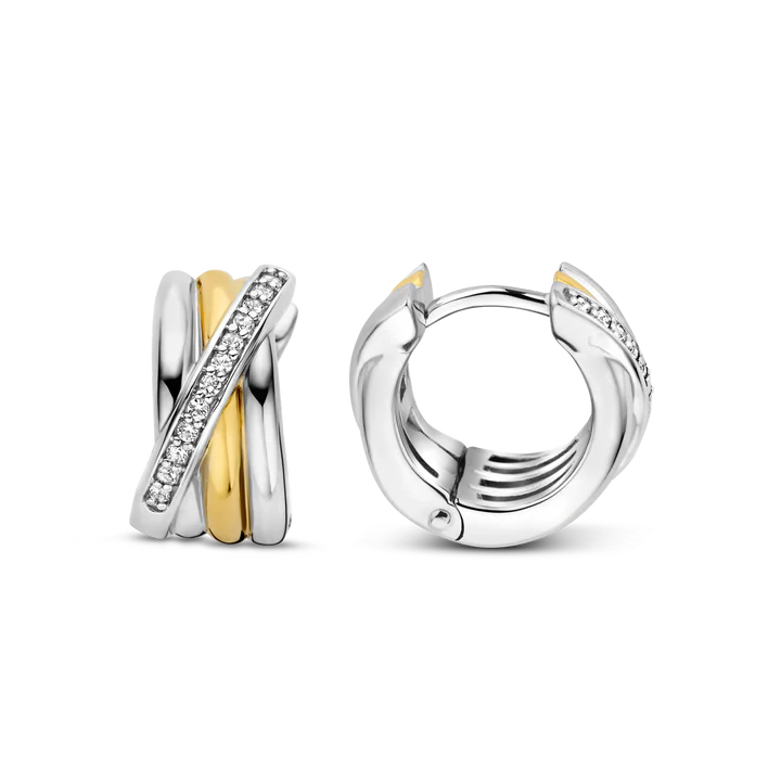 TISENTO TWO-TONED RUB OVER CZ HUGGIE HOOPS