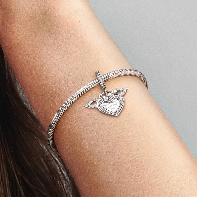 Heart and Angel Wings Dangle Pandora Charm