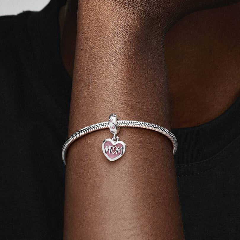 Pandora Mum Script Heart Dangle Charm