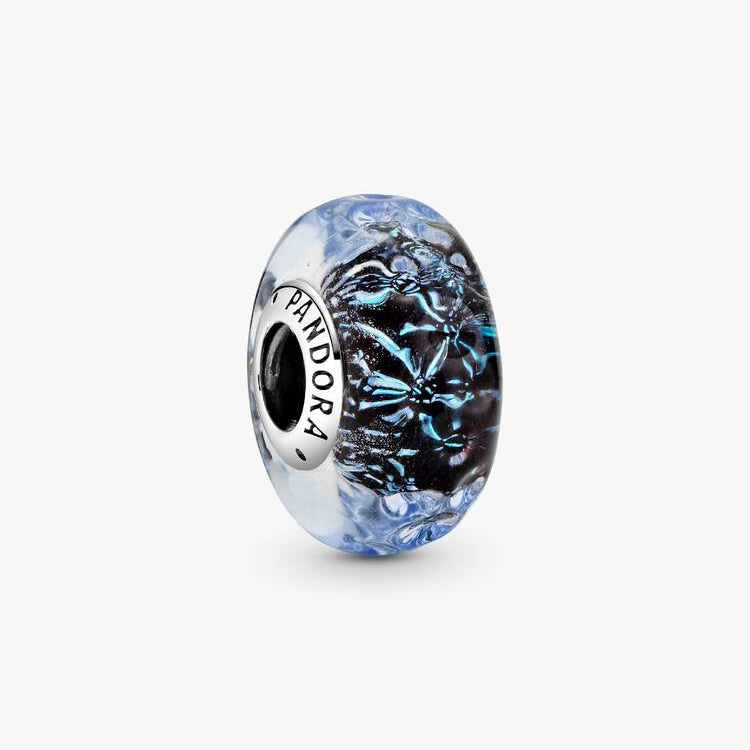 Wavy Dark Blue Murano Glass Ocean Pandora Charm