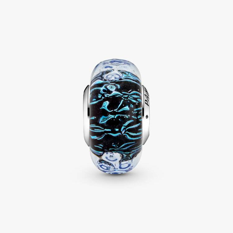Wavy Dark Blue Murano Glass Ocean Pandora Charm