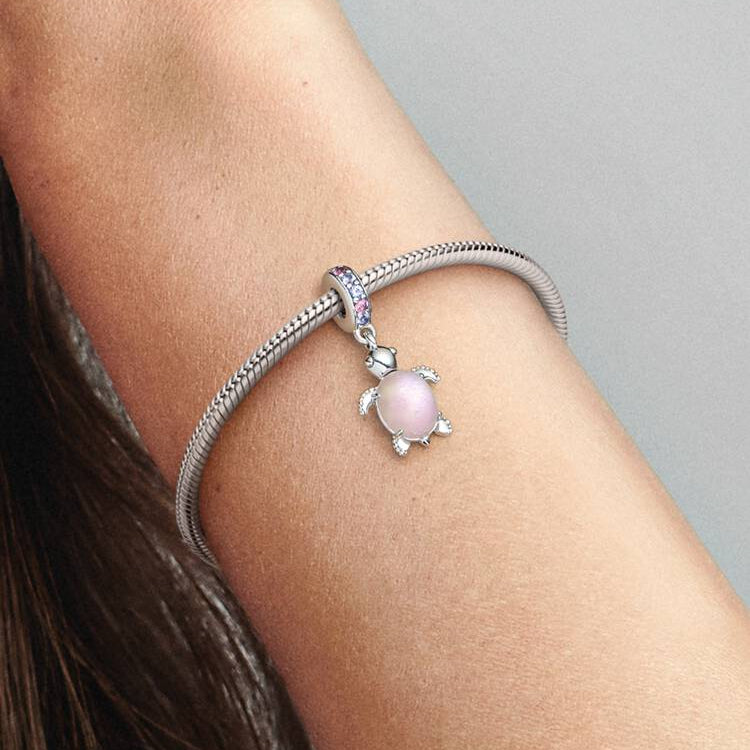 Murano Glass Pink Sea Turtle Dangle Pandora Charm