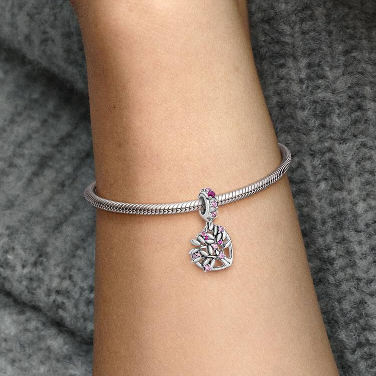 Pink Heart Family Tree Dangle Pandora Charm