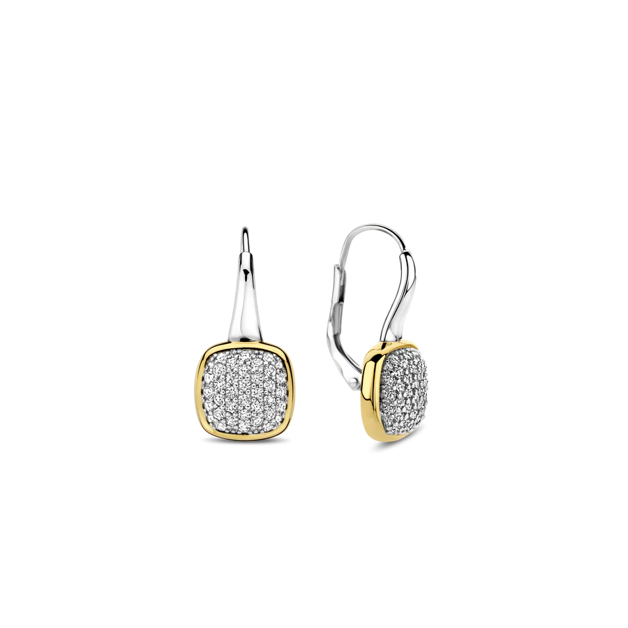 Tisento Two-Toned Zirconia Cushion Drop Earrings