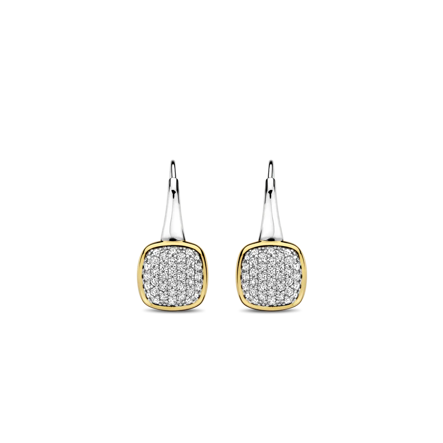 Tisento Two-Toned Zirconia Cushion Drop Earrings