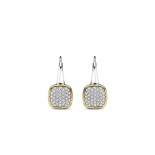 Tisento Two-Toned Zirconia Cushion Drop Earrings