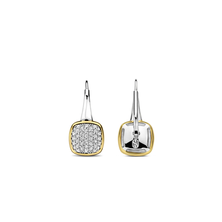 Tisento Two-Toned Zirconia Cushion Drop Earrings