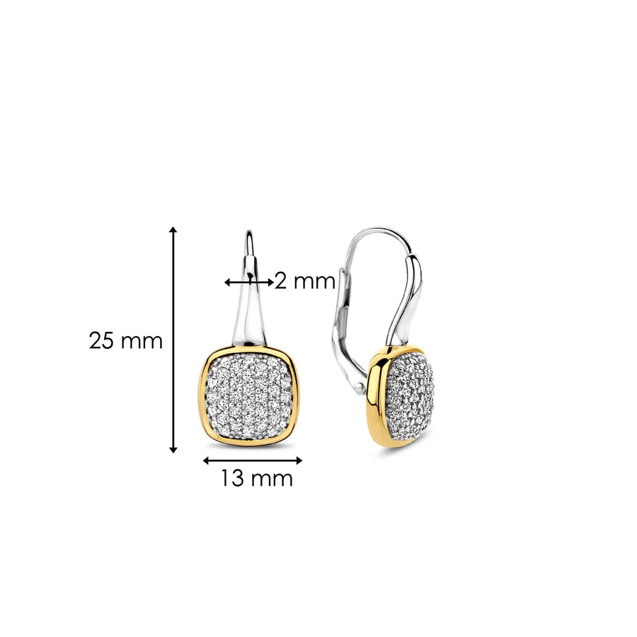 Tisento Two-Toned Zirconia Cushion Drop Earrings